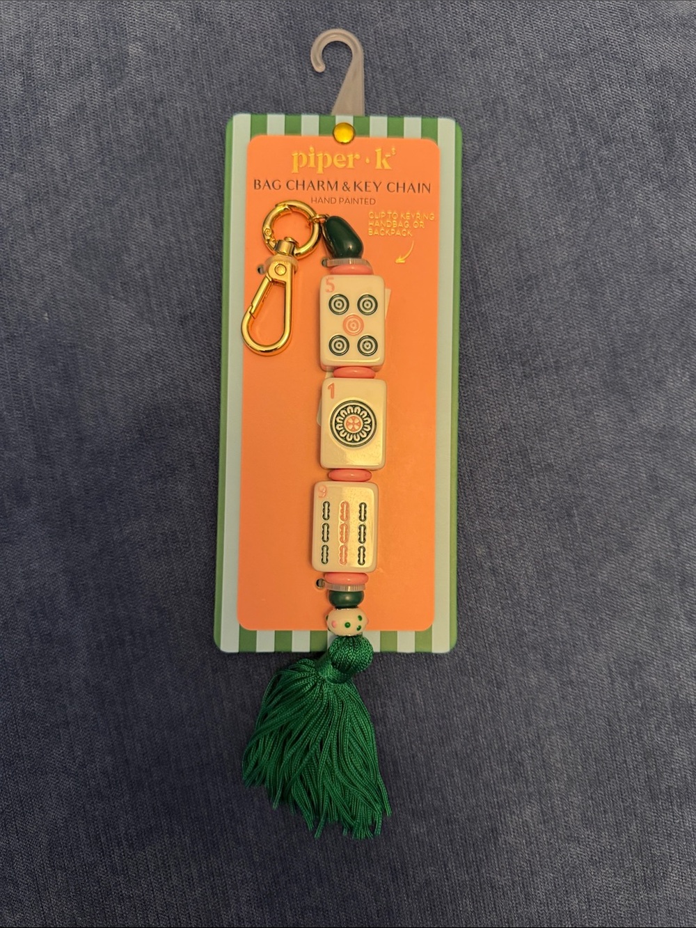 NWT piper•k Hand Painted Mahjong Charm in Green and pink